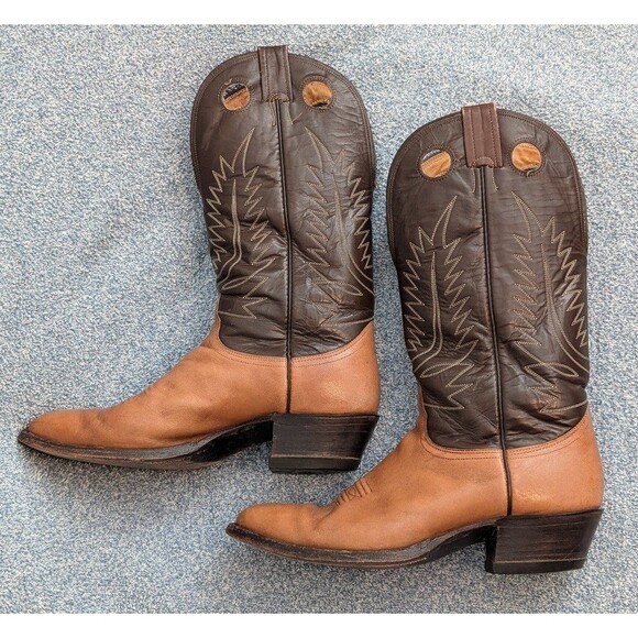 VTG Nocona Boot Men's Size 10 D Two Toned Leather Cowboy Western Boots - Picture 4 of 9